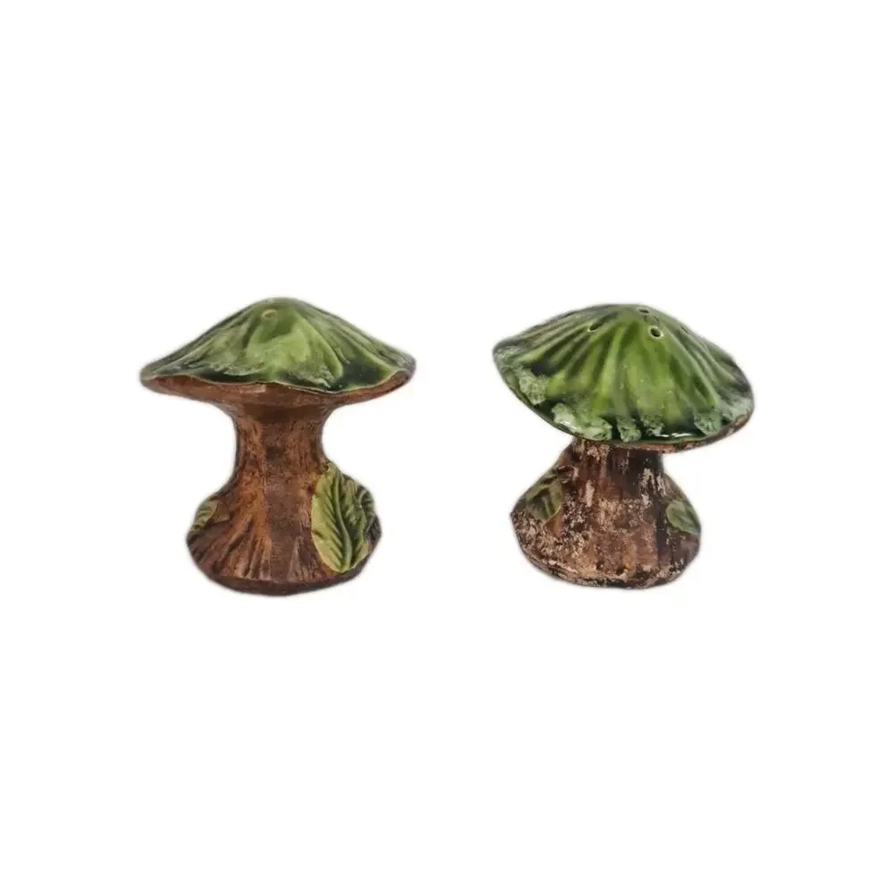 Vintage Mushroom Salt & Pepper Shakers Green Brown Fungi 2.5